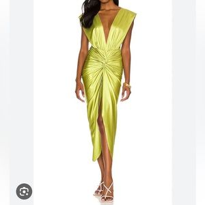 Baobab Mia Knotted Satin Midi Dress - Pistachio Size XS